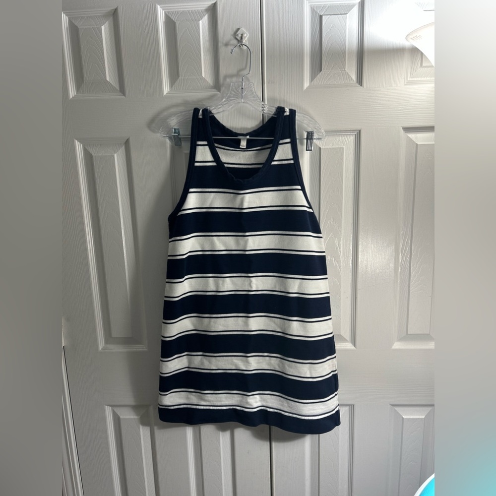 J. Crew Navy/White Rugby Stripe Racerback Cotton Jersey Tank Dress - Size Large